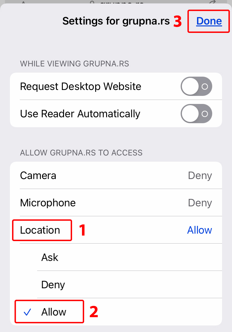 Lokacija iOS korak 2